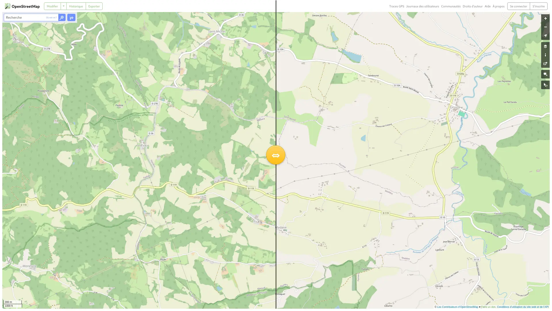 Comparaison de la carte OSM à l’ouest d’Escosse entre le 15 juin et le 1er juillet 2024